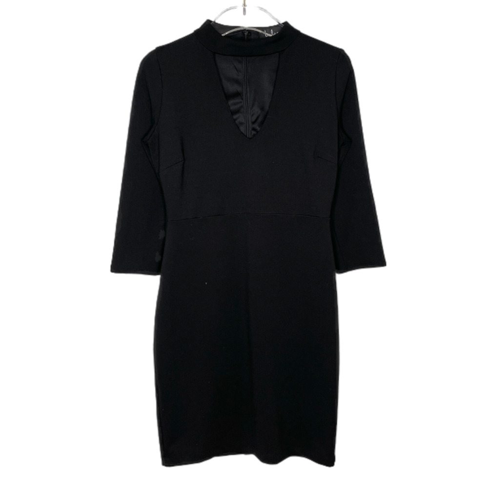Lulu's Black Bodycon Choker Mini Dress 3/4 Sleeve Size Large